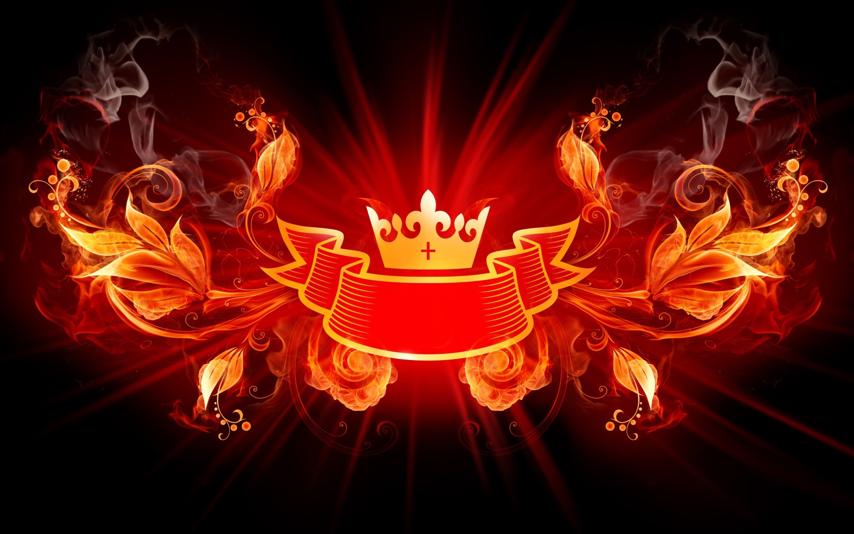 Логотип корона с лентой и огненными цветами