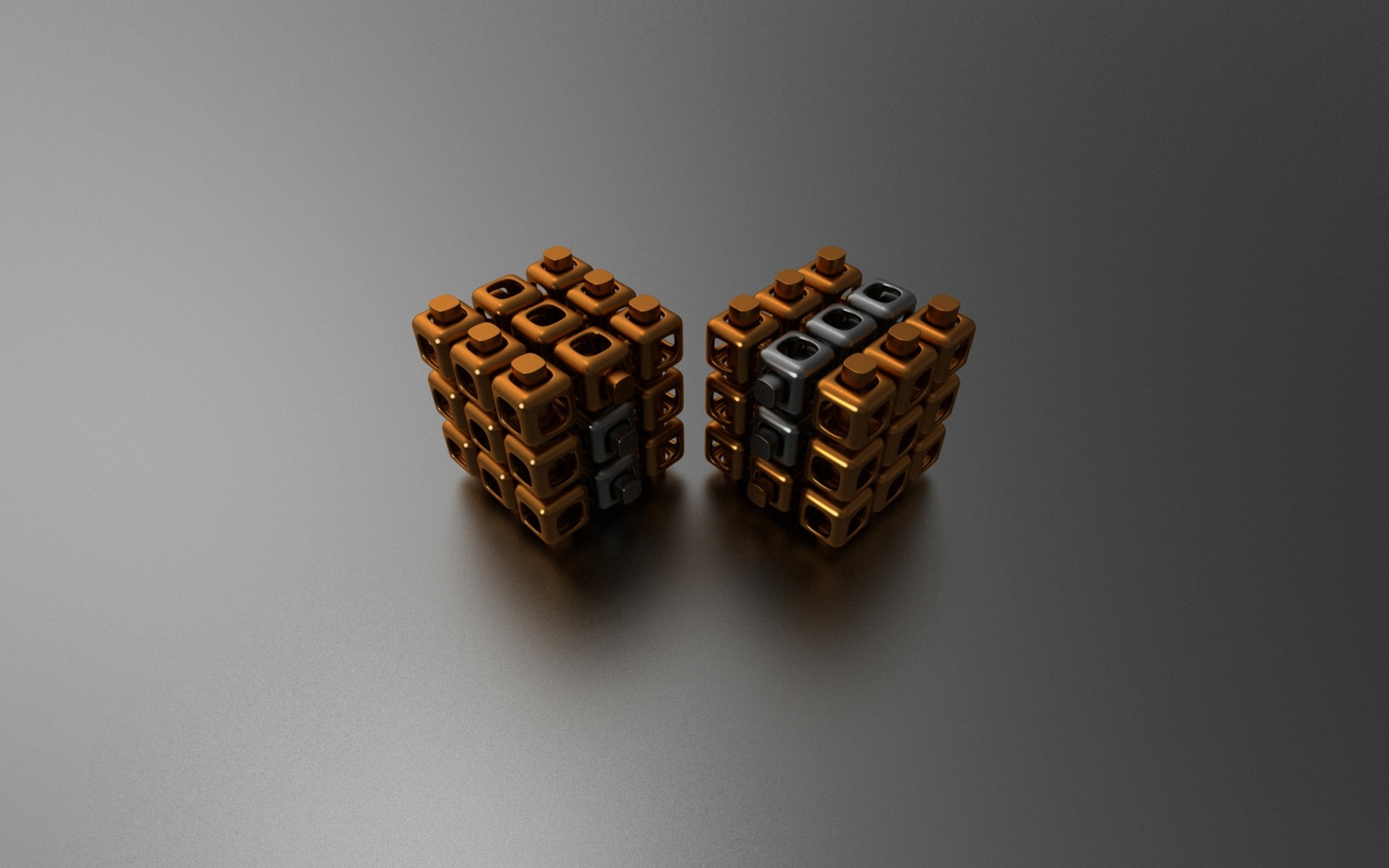 Two cubes on a gray background 3D graphics
