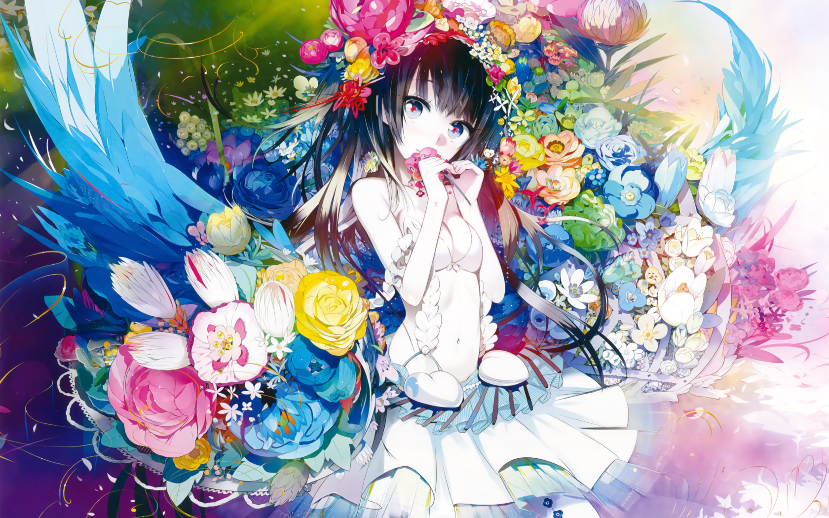 Красивая девушка аниме в цветах
