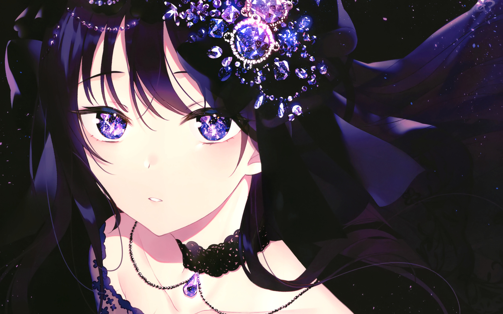 Красивая девушка аниме с украшениями в волосах