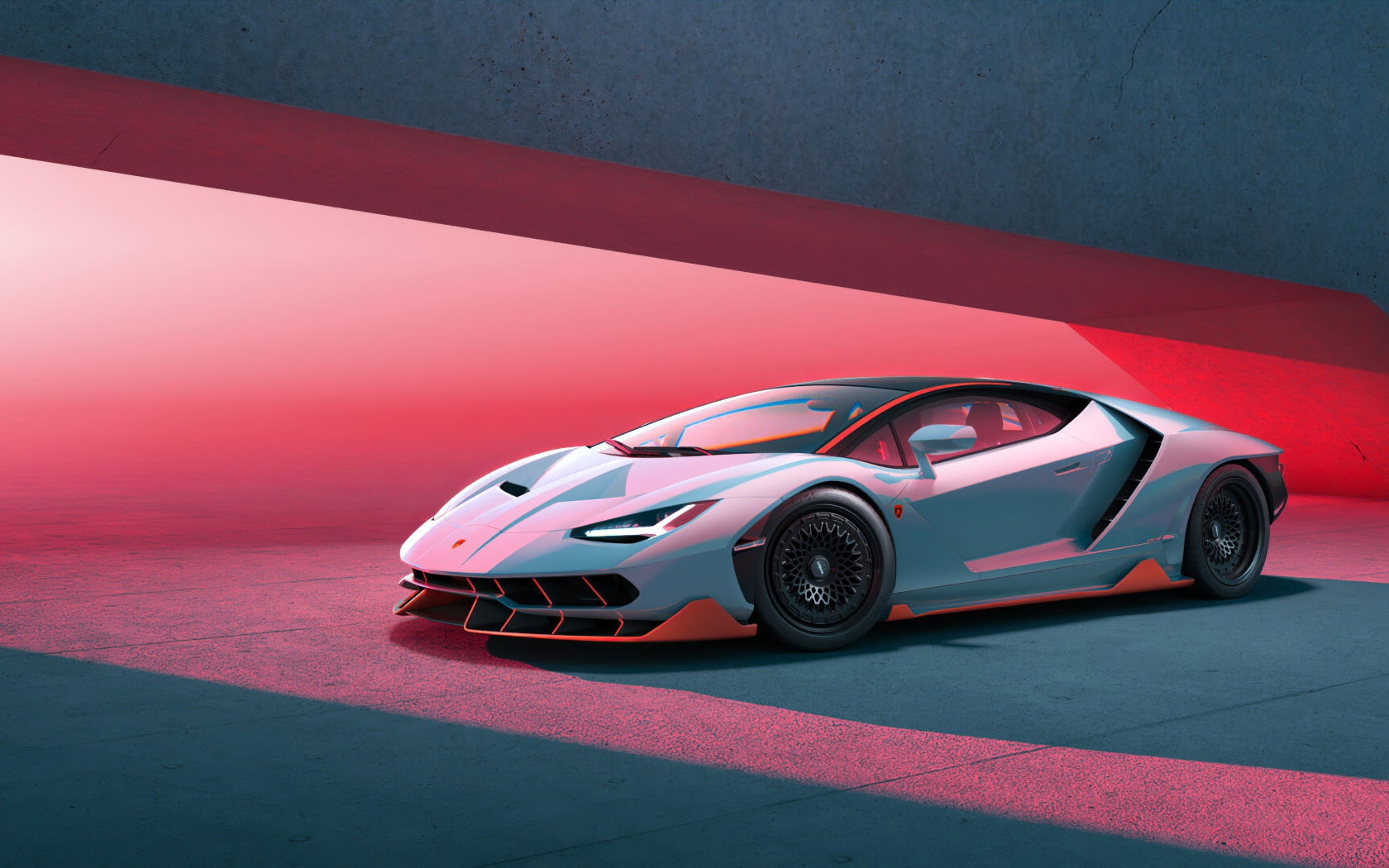 Автомобиль Lamborghini Centenario на красном фоне 