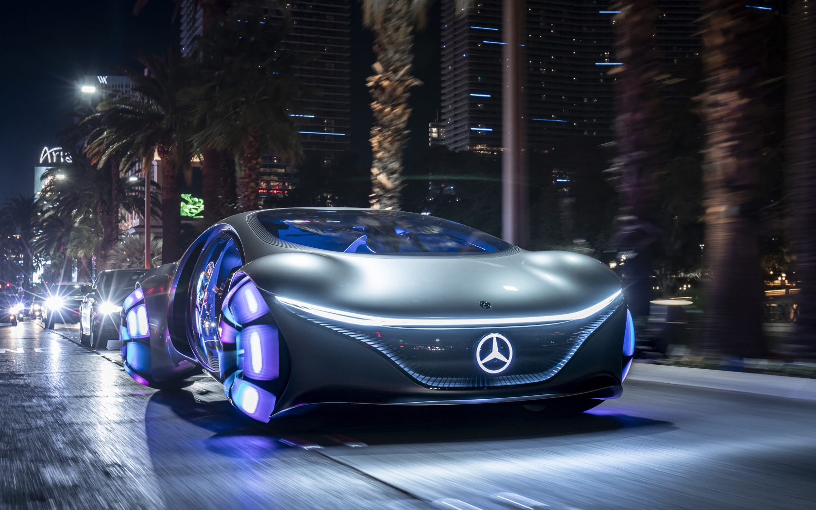 Автомобиль  Mercedes-Benz VISION AVTR, 2020 года с неоновыми колесами