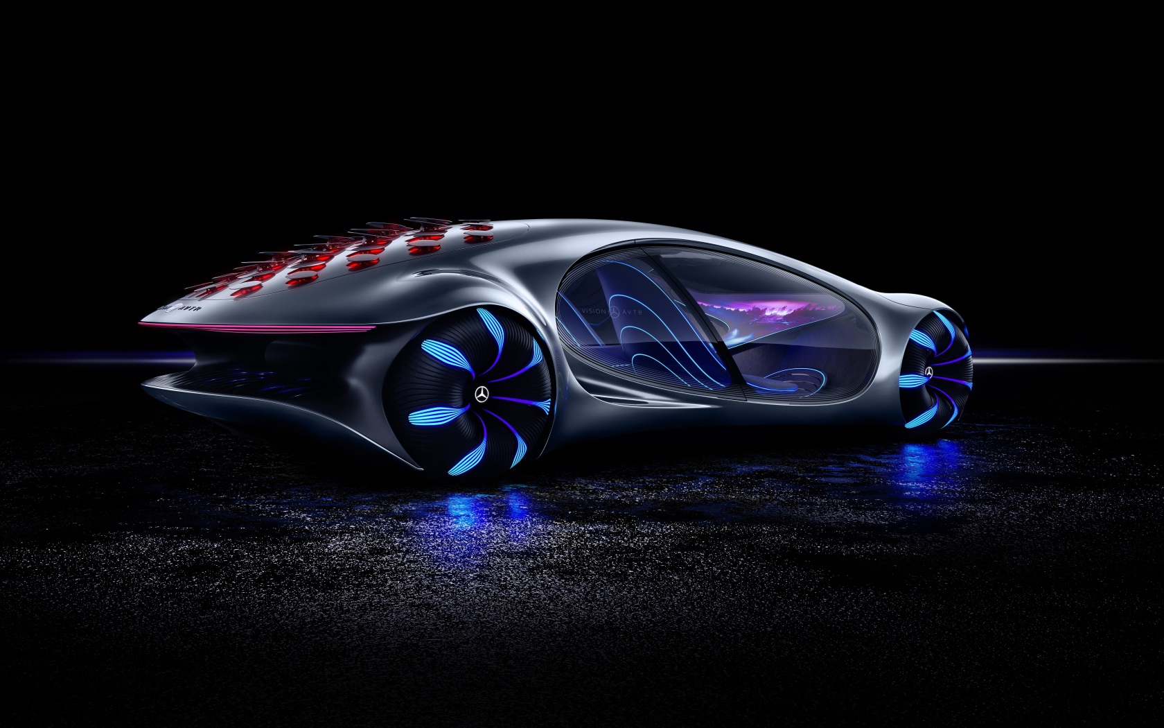 Новый автомобиль Mercedes-Benz VISION AVTR 2020 года на черном фоне