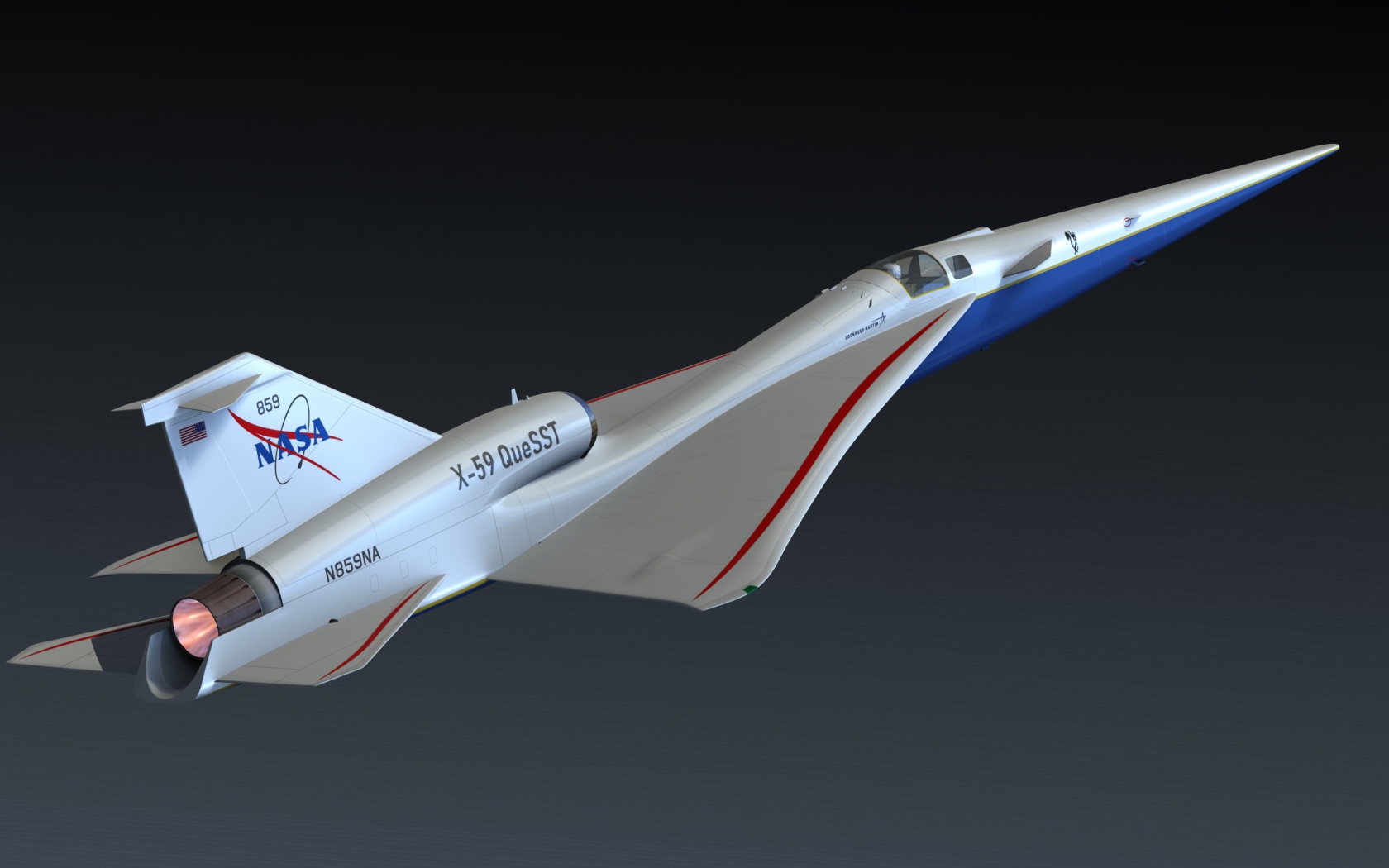 Сверхзвуковой самолет X-59 QueSST на сером фоне