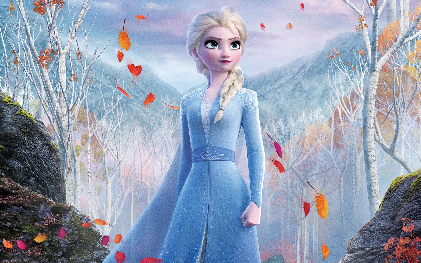 Beautiful blue-eyed Elsa in the forest Cartoon Frozen 2