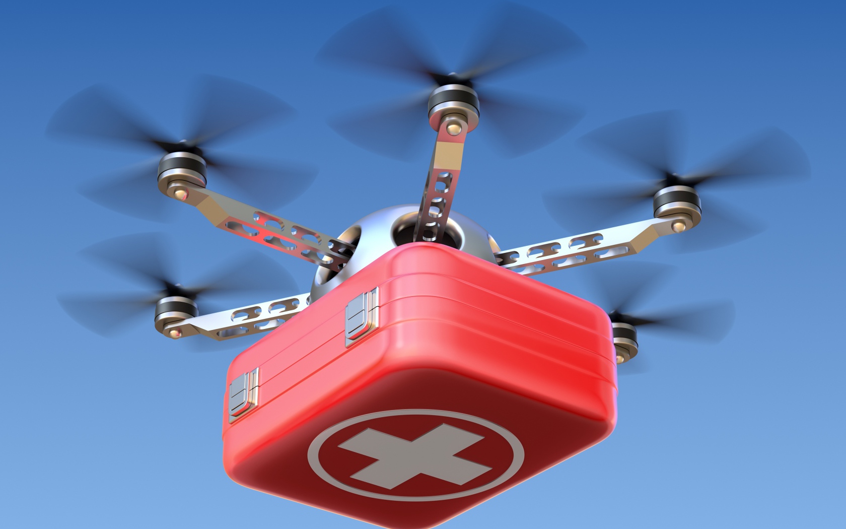 Медицинский беспилотник в голубом небе 