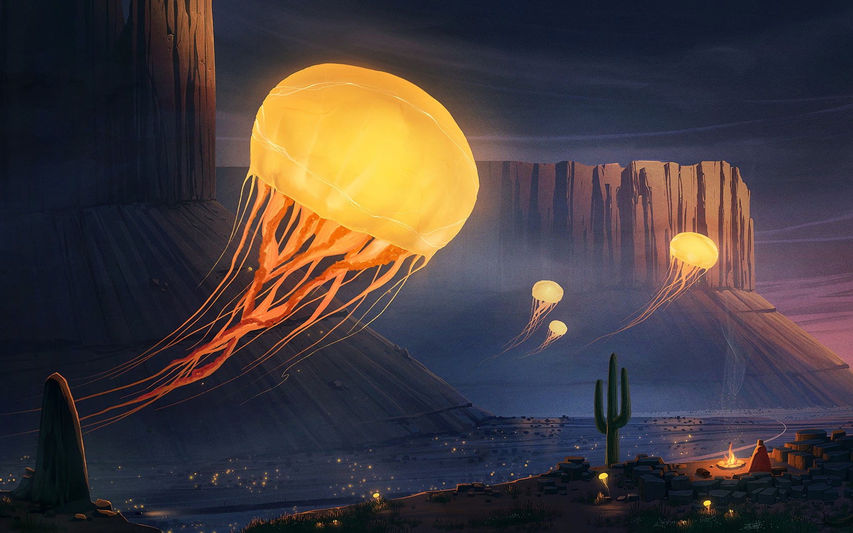 Фантастические огненные медузы в горах