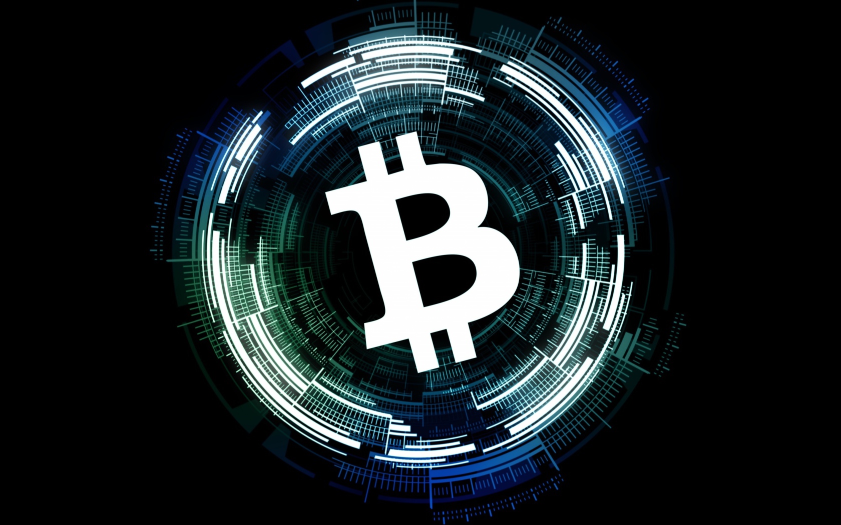Bitcoin white icon on black background