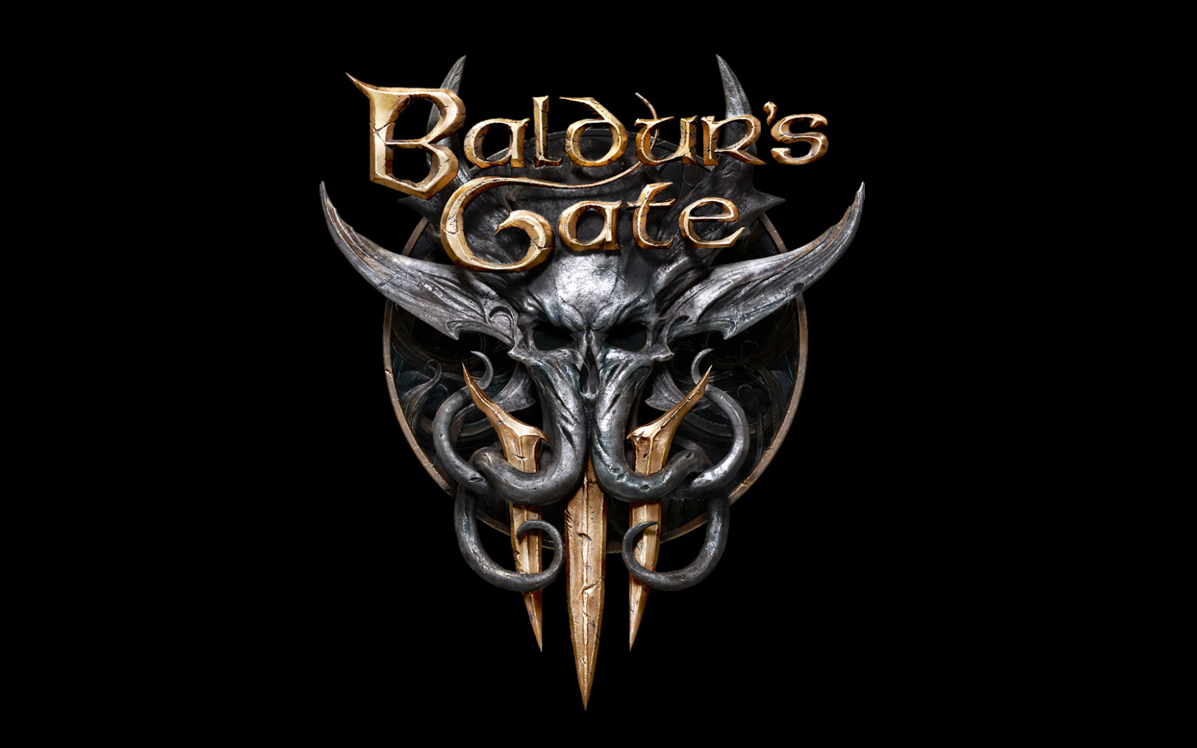 Логотип новой видео игры Baldur’s Gate III на черном фоне