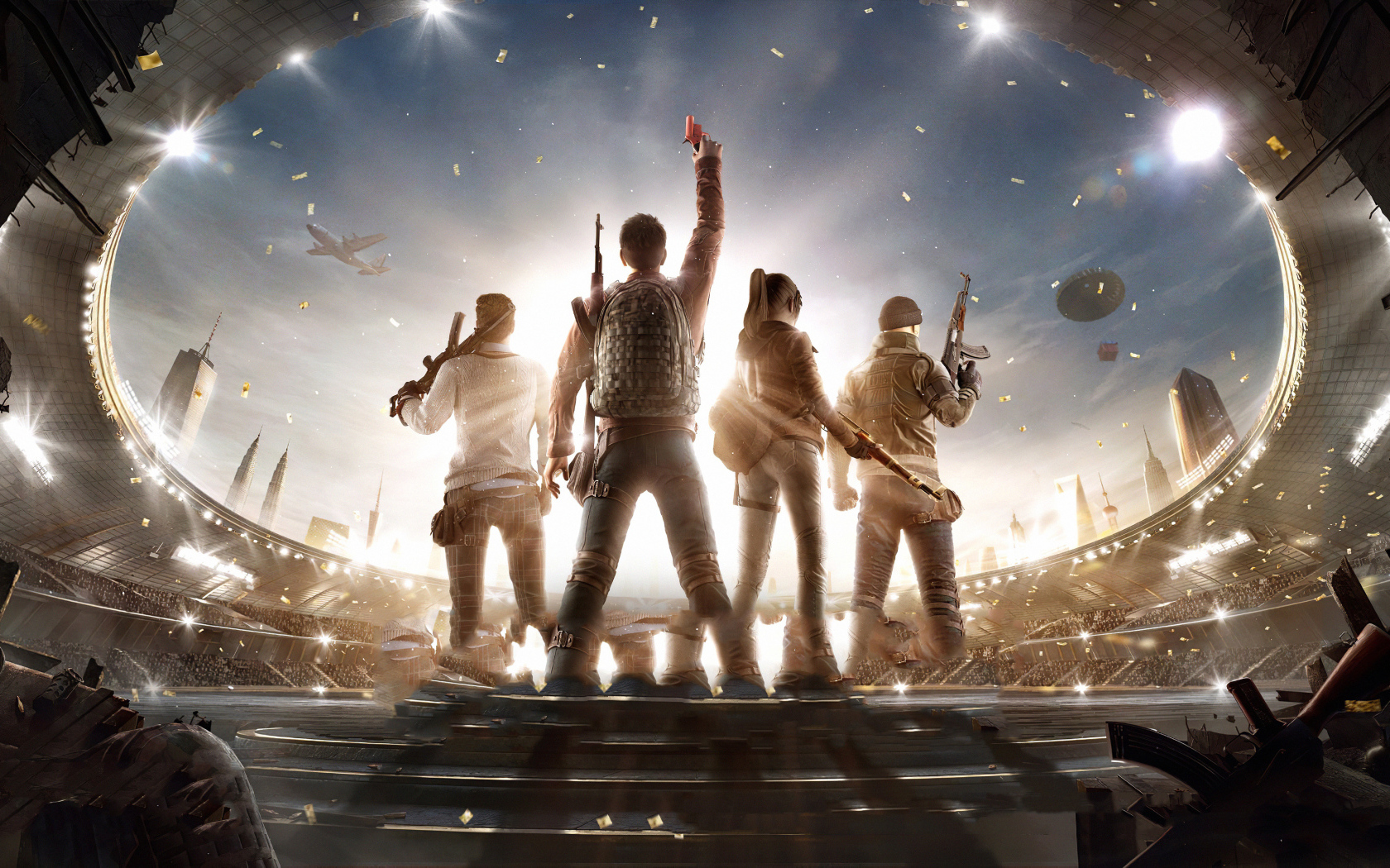 Персонажи компьютерной игры PUBG  на стадионе 2020 года