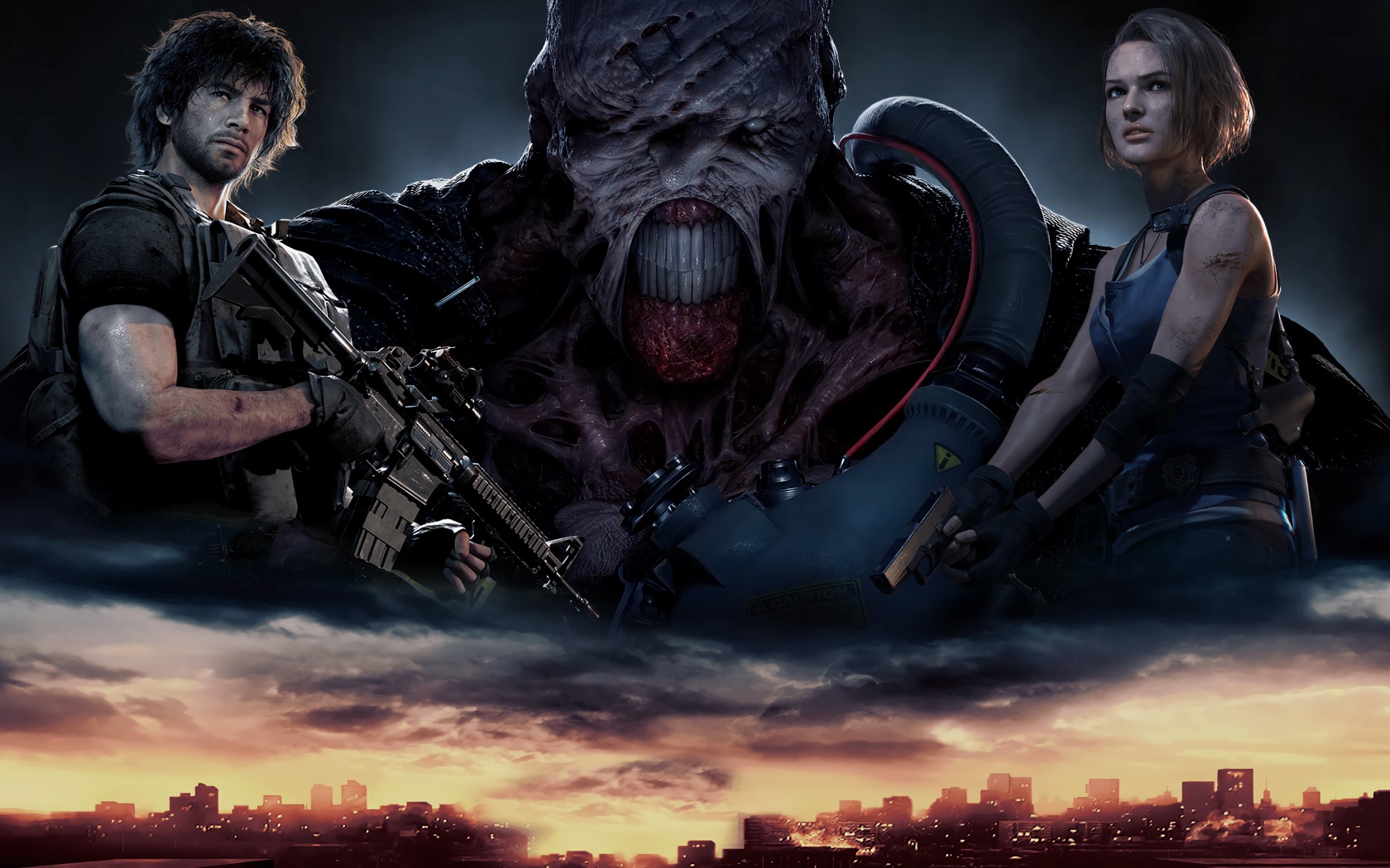 Солдаты и монстр из новой компьютерной игры Resident Evil 3, 2020