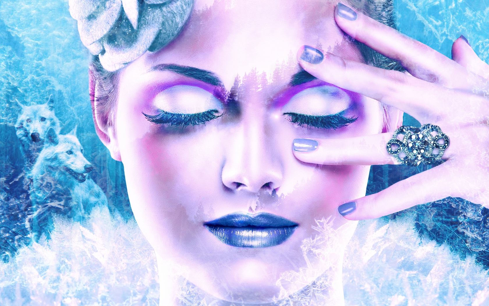 Красивая девушка с  макияжем с закрытыми глазами