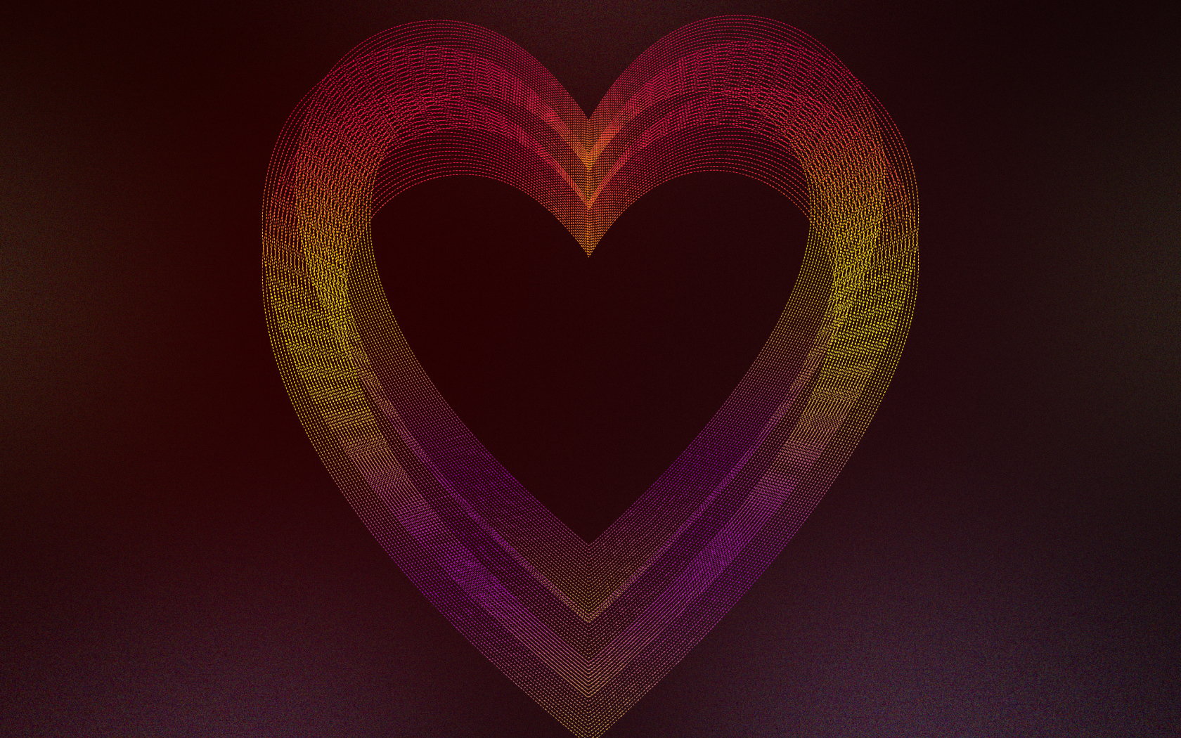 Большое неоновое сердце на бордовом фоне