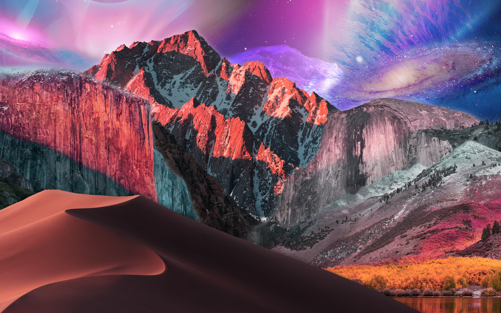 Фантастическое небо над заснеженными горами 