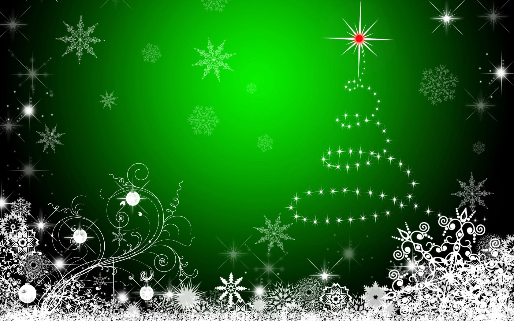 Красивый зеленый фон со снежинками на новый год 2021