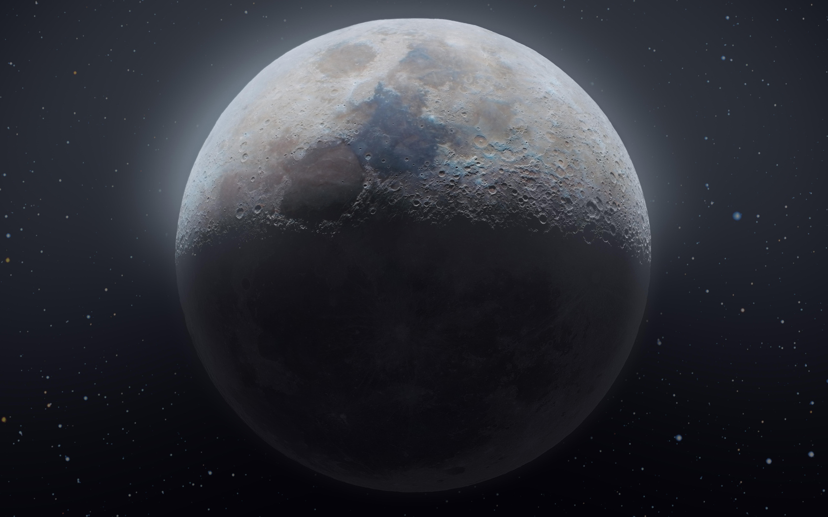 Большая холодная луна в звездном небе крупным планом