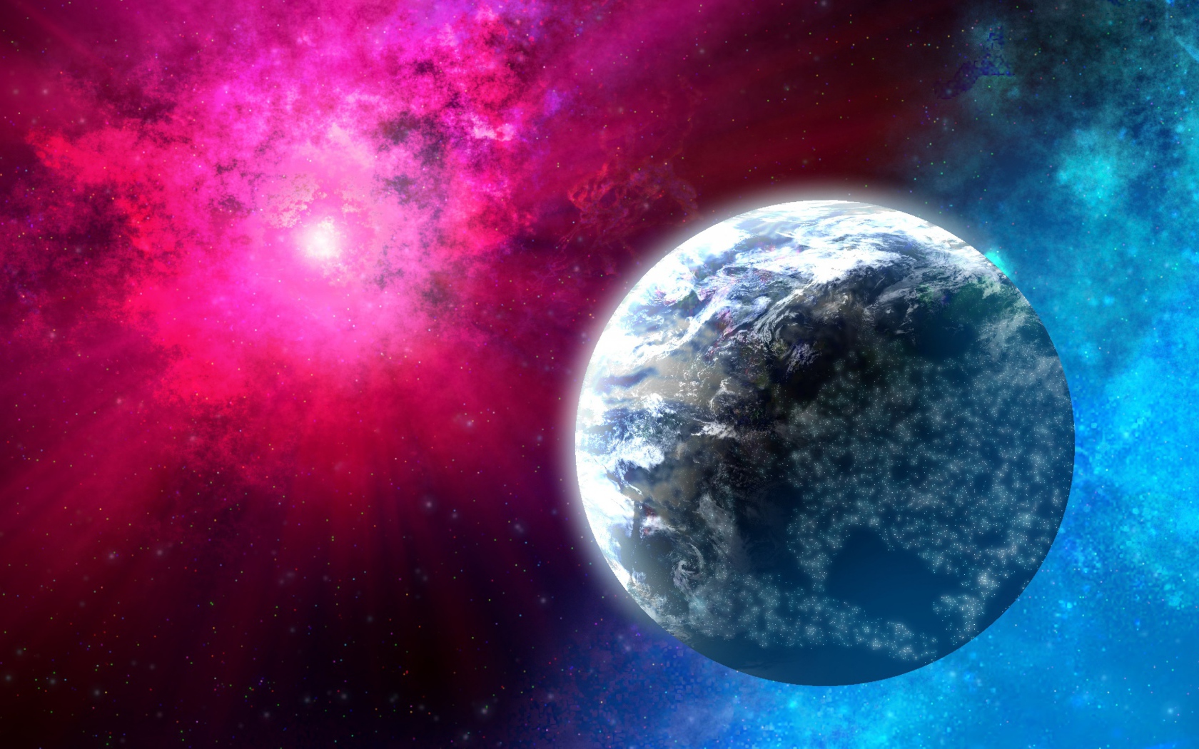 Earth planets on a pink background in space
