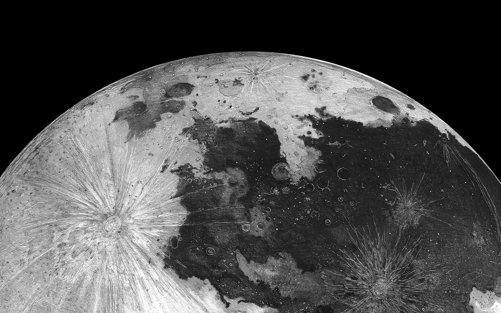 Вид на огромную луну на черном фоне 