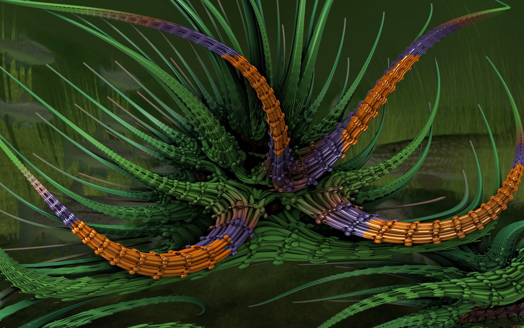 Абстрактный фрактальный цветок на зеленом фоне 