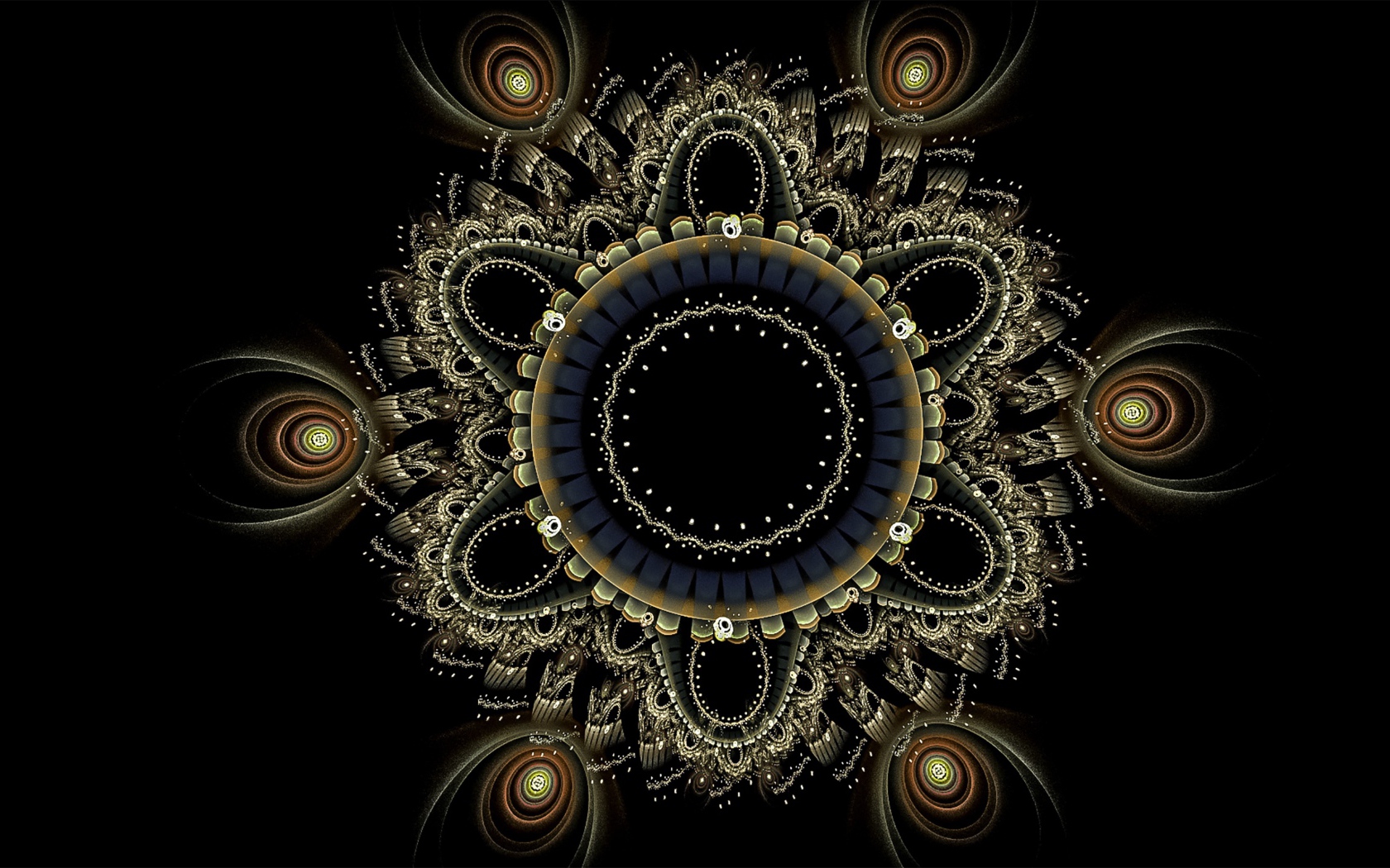Красивый фрактальный рисунок мандала на черном фоне