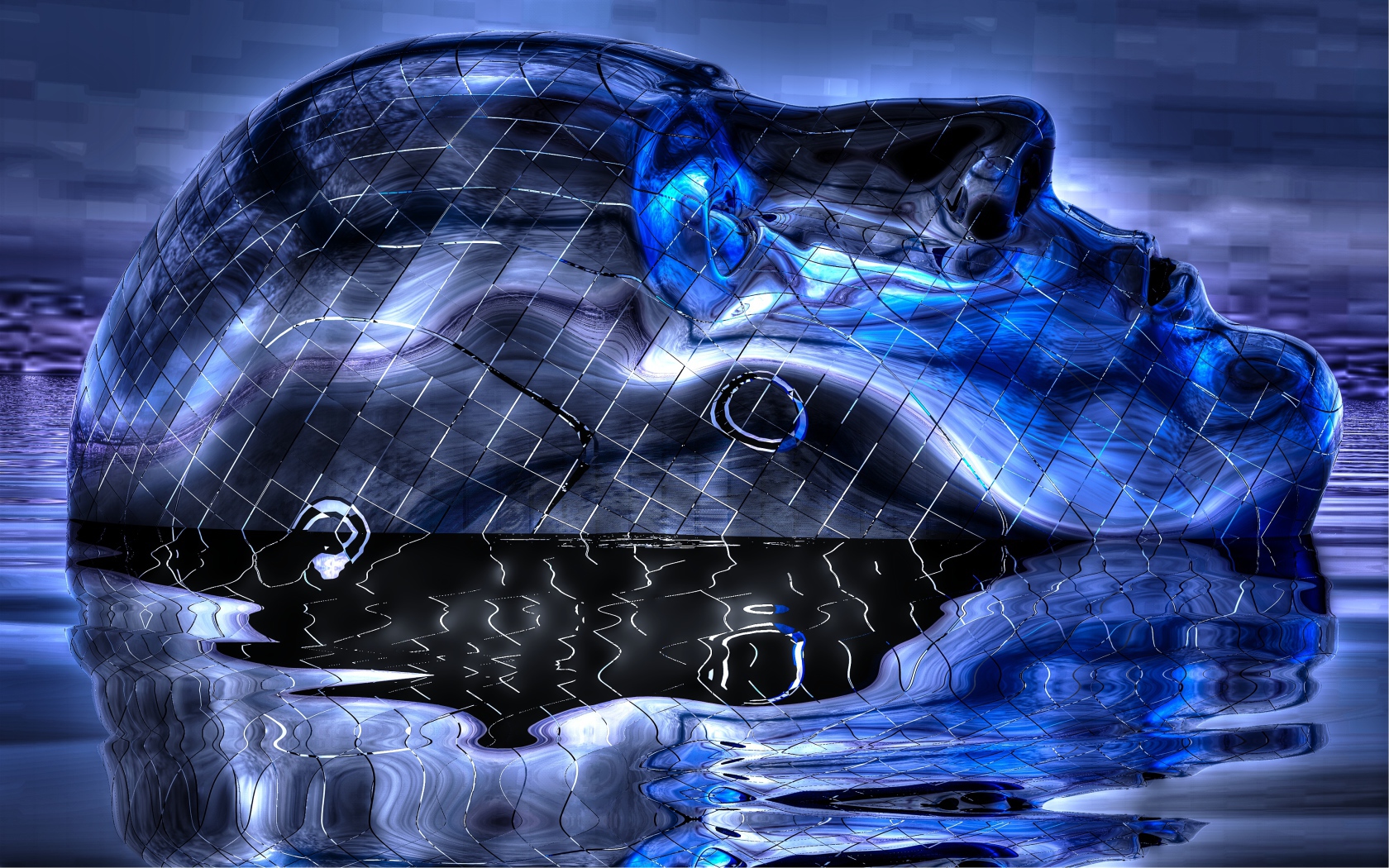 Синяя голова в воде 3д графика