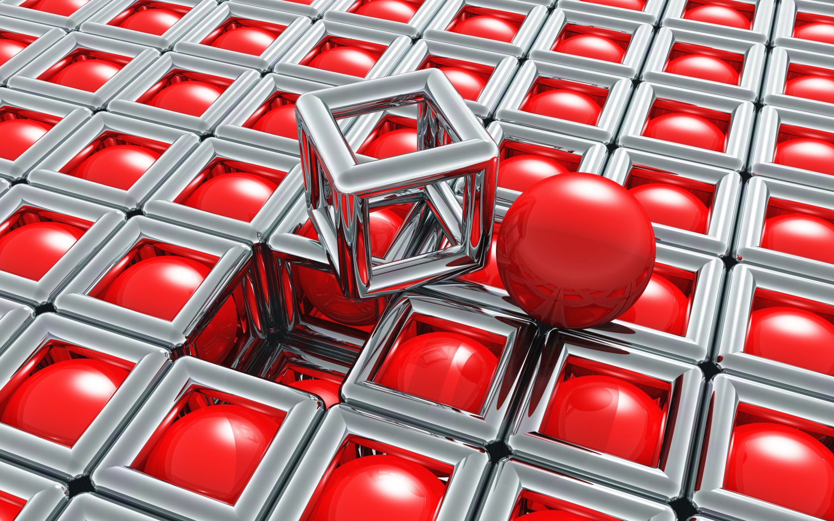 Хромированные кубы с красными шариками