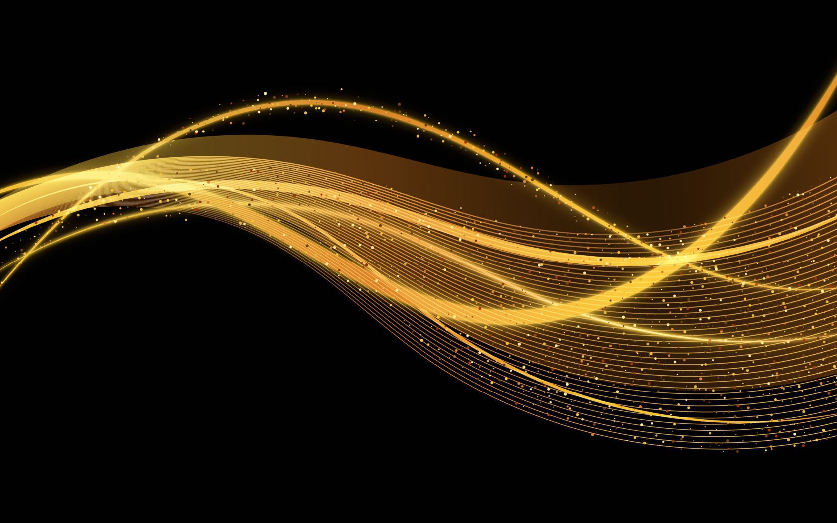 Золотистые волны с блестками на черном фоне 