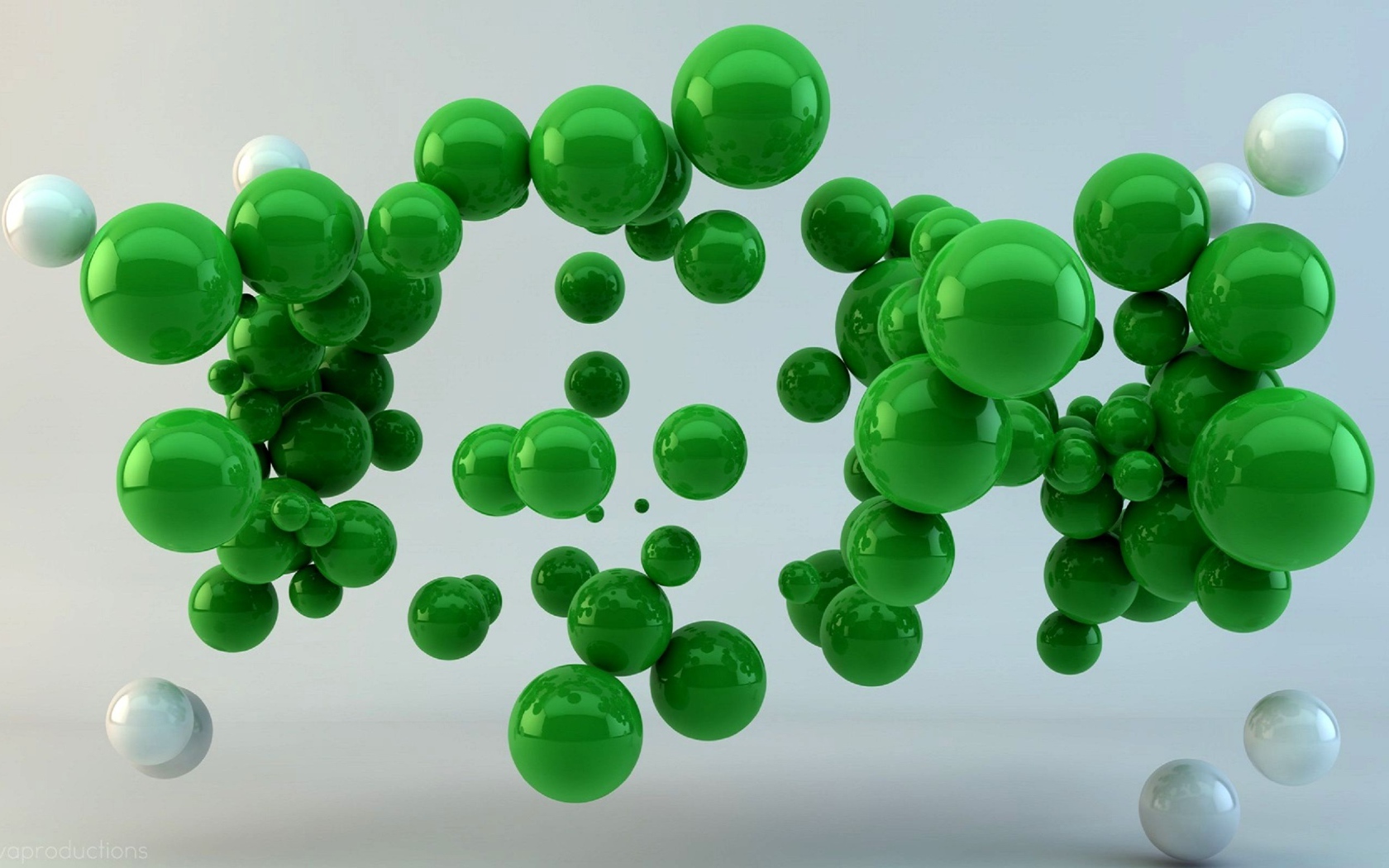 Зеленые шары в воздухе на сером фоне 3д