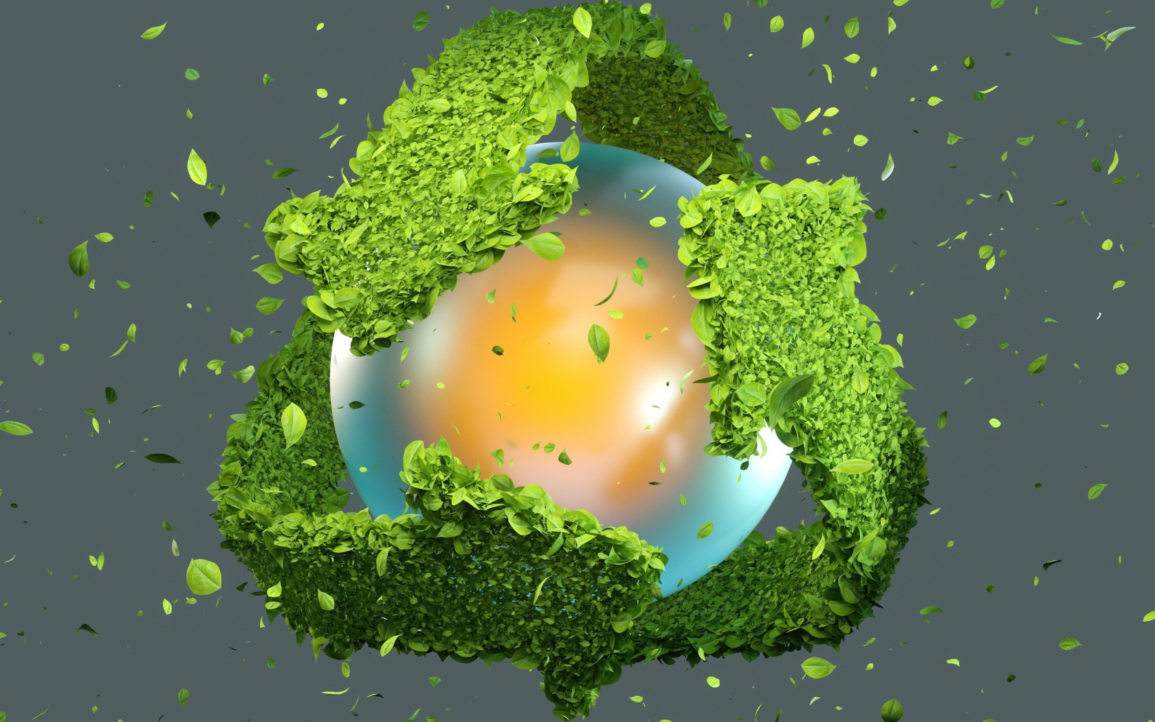 Ядро с зелеными стрелками из листьев 3д графика