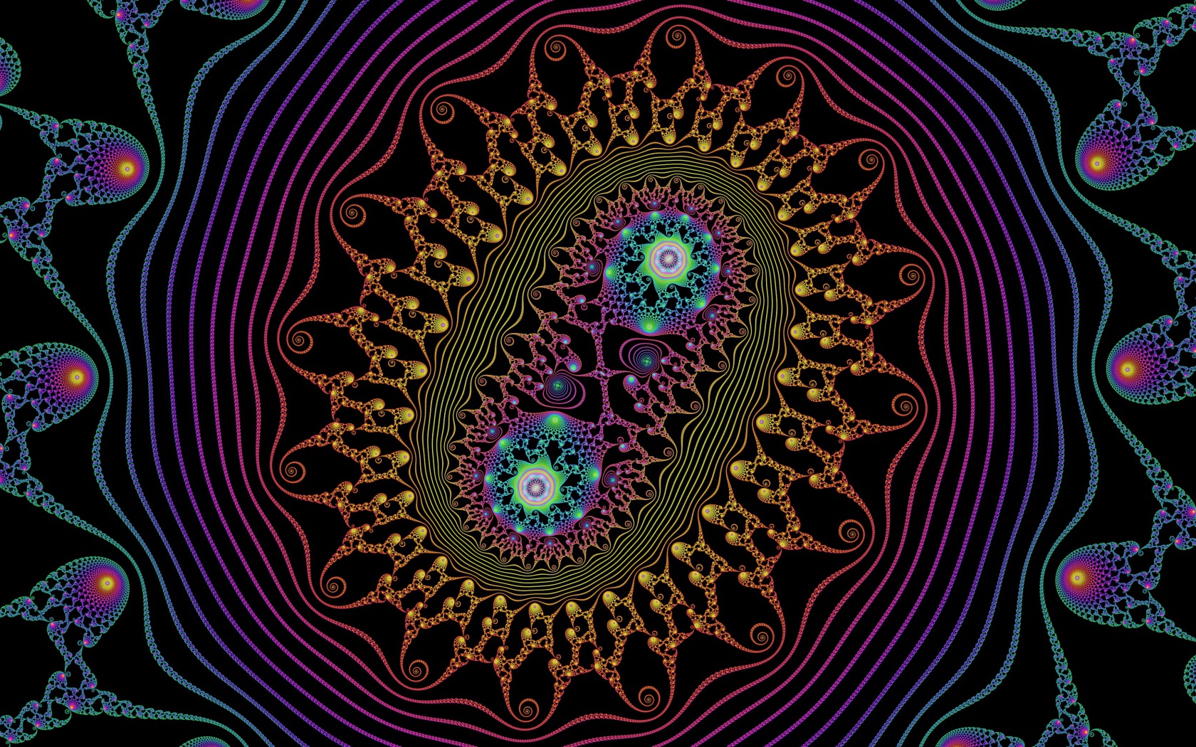 Разноцветный узор с бактериями на черном фоне