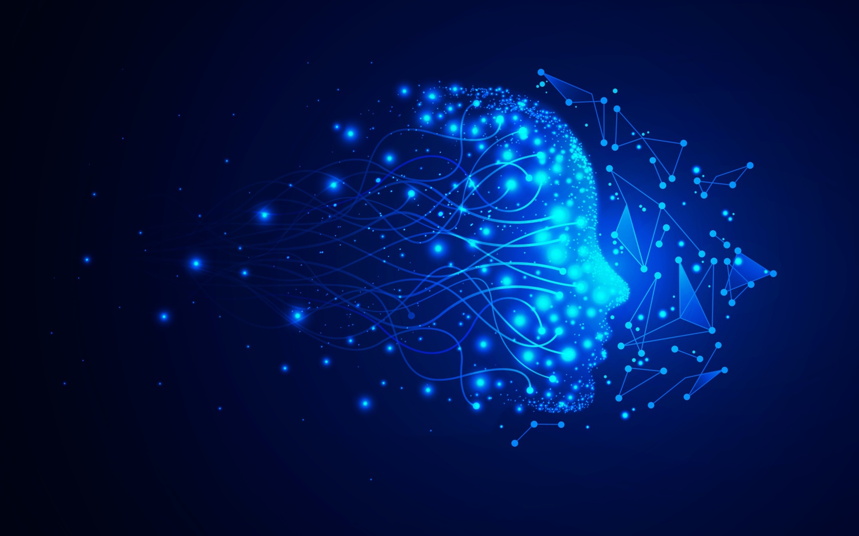 Неоновое лицо с точками на синем фоне 