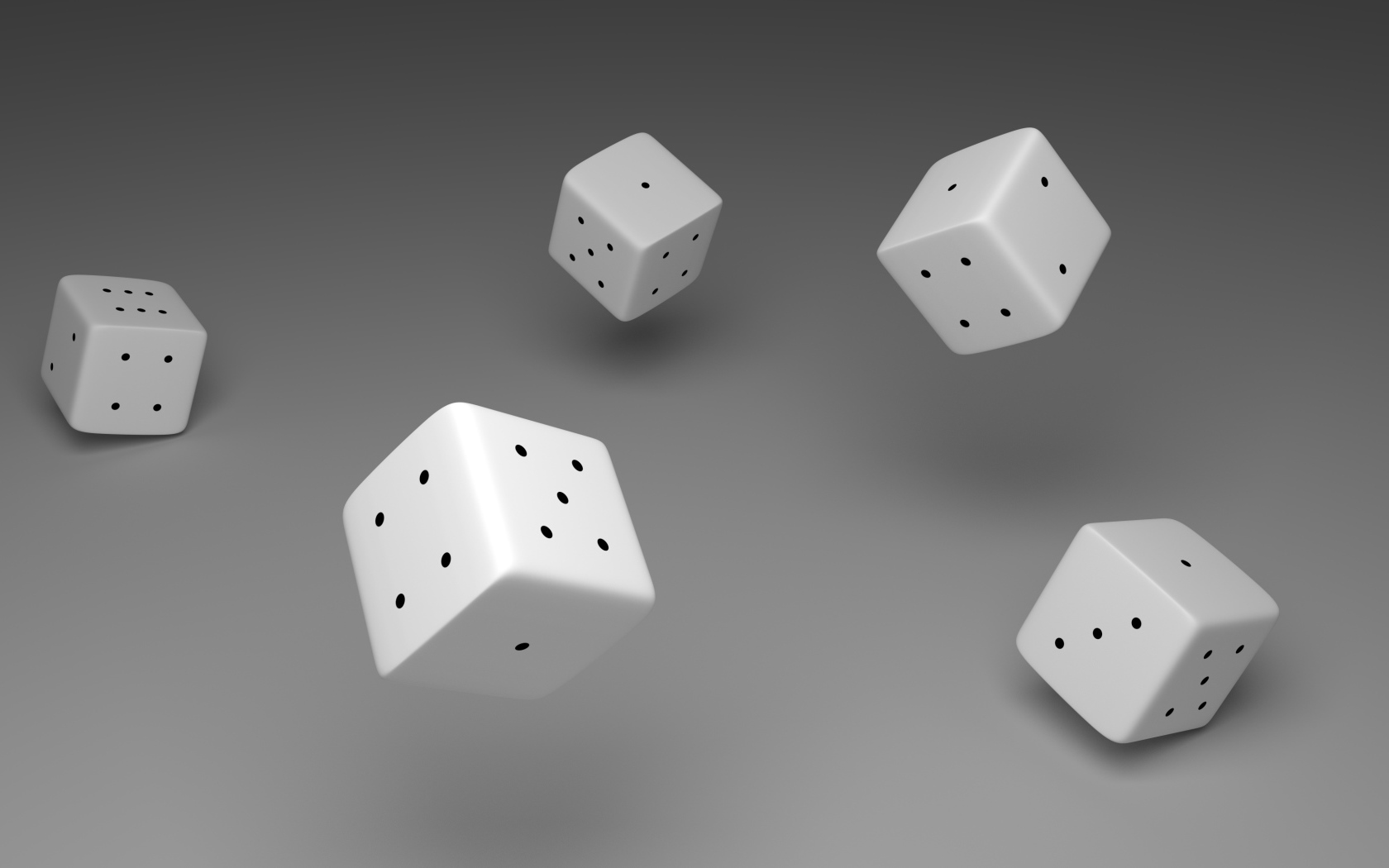 Белые игральные кости в воздухе на сером фоне