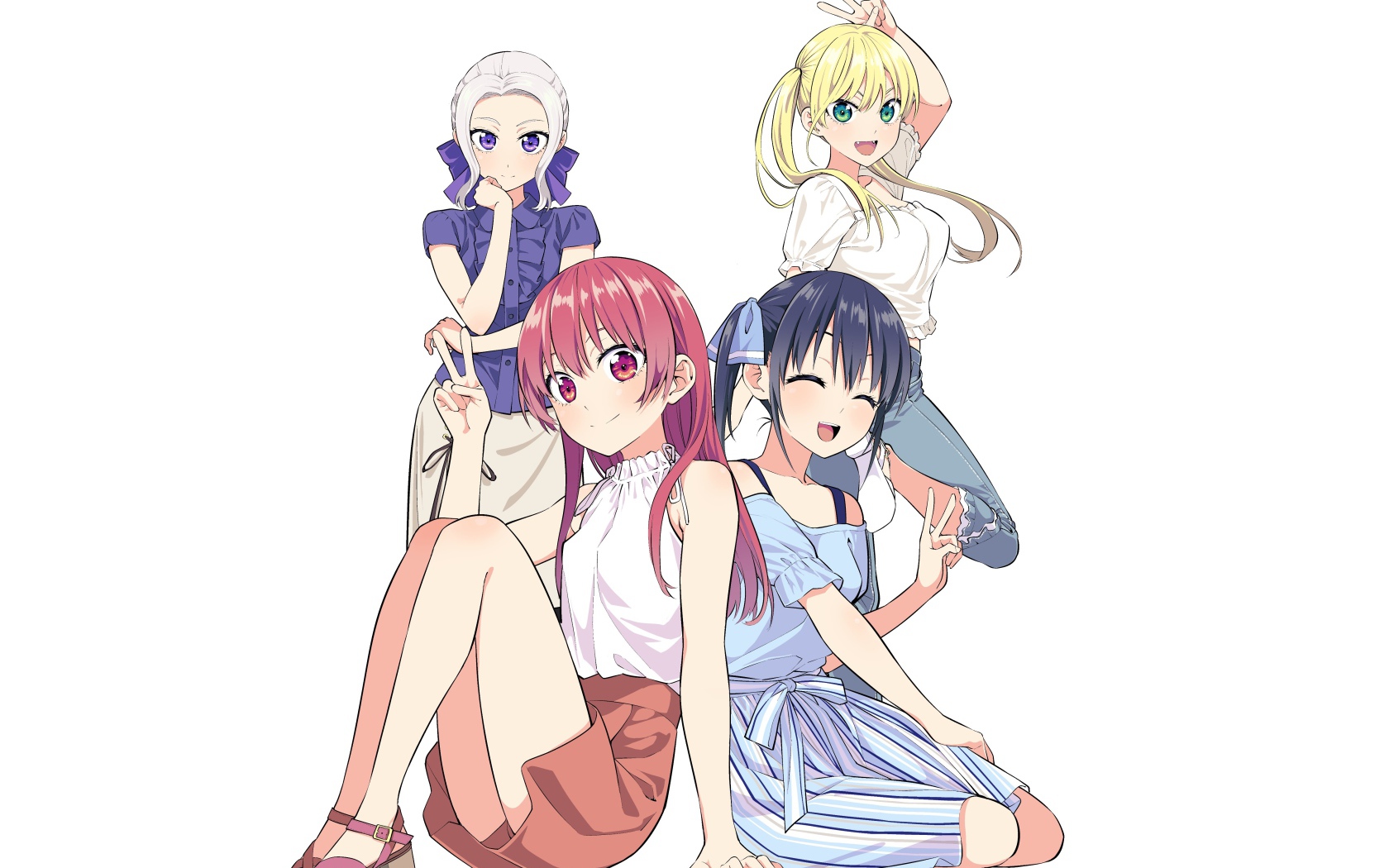 Девушки из аниме  Kanojo mo Kanojo на белом фоне