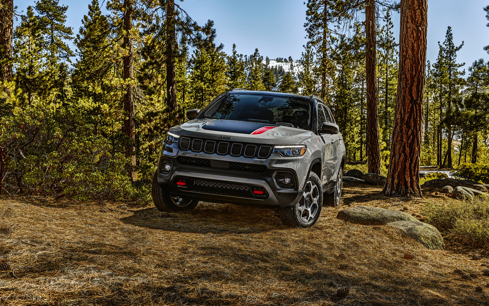 Внедорожник Jeep Compass Trailhawk, 2022 года в лесу