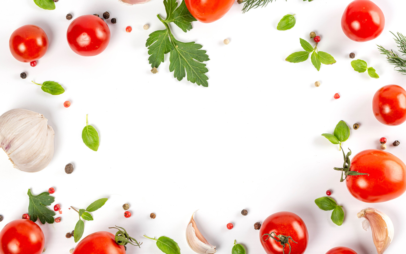 Белый фон с овощами и зеленью 