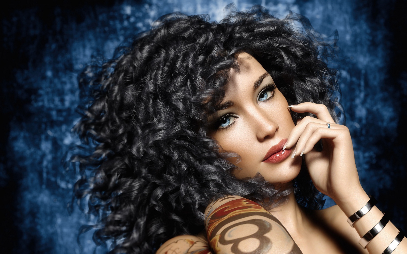 Красивая голубоглазая 3Д девушка с черными волосами