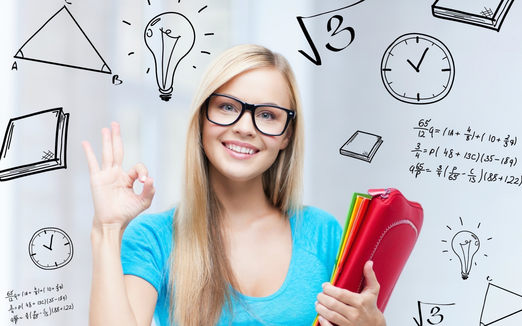 Красивая девушка ученица в очках 