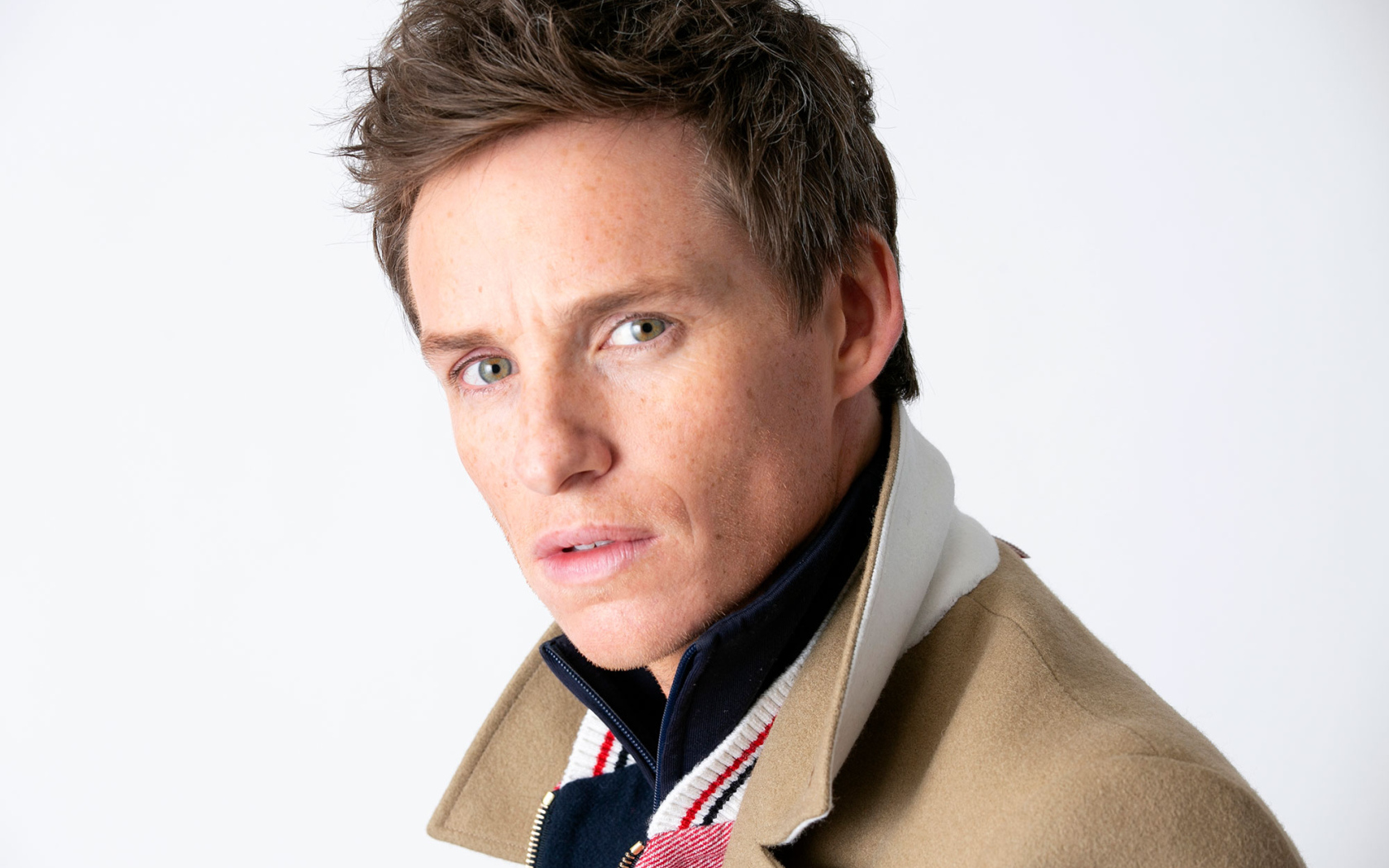 Актер Эдди Редмэйн на белом фоне