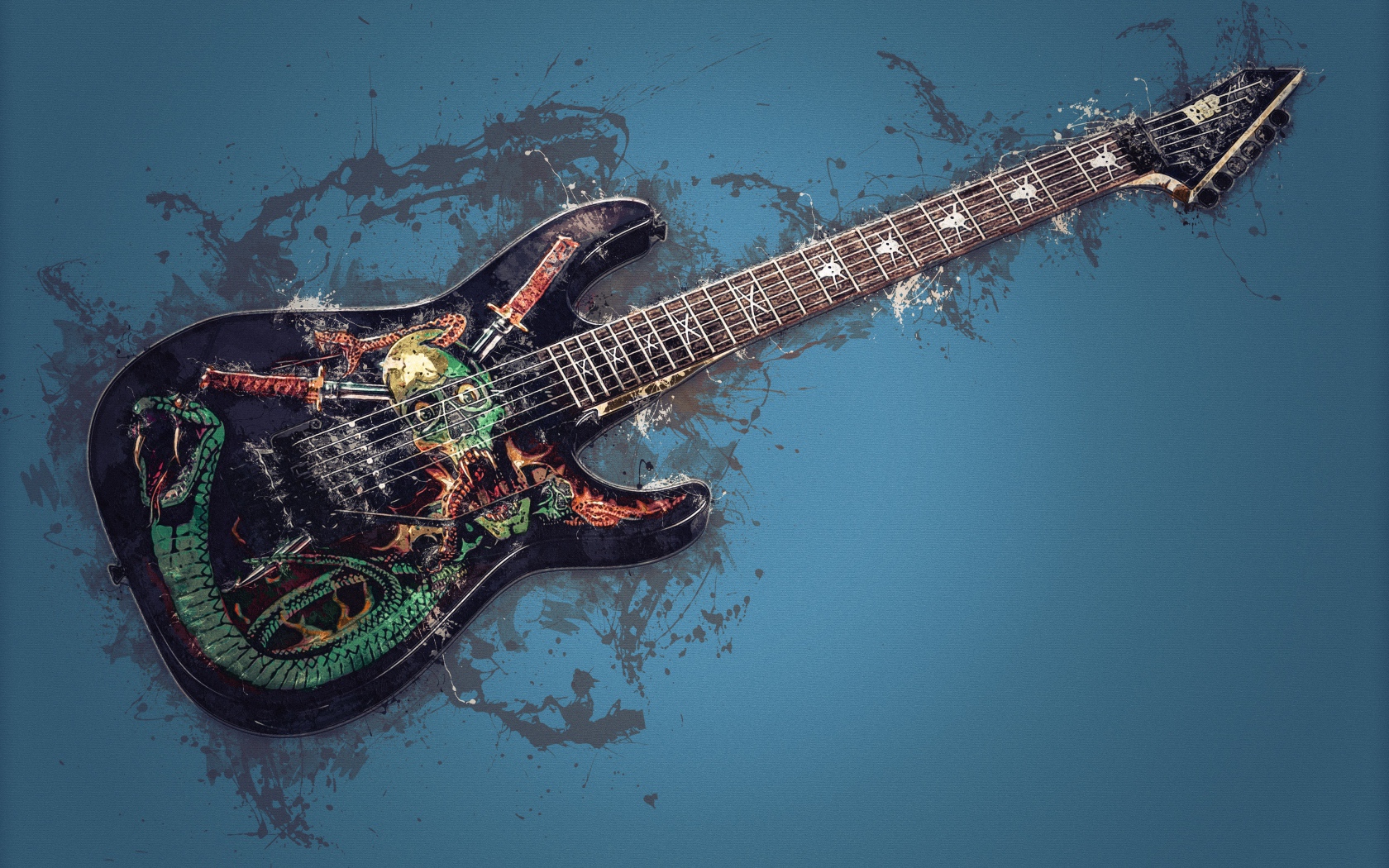 Электрогитара с рисунком на синем фоне