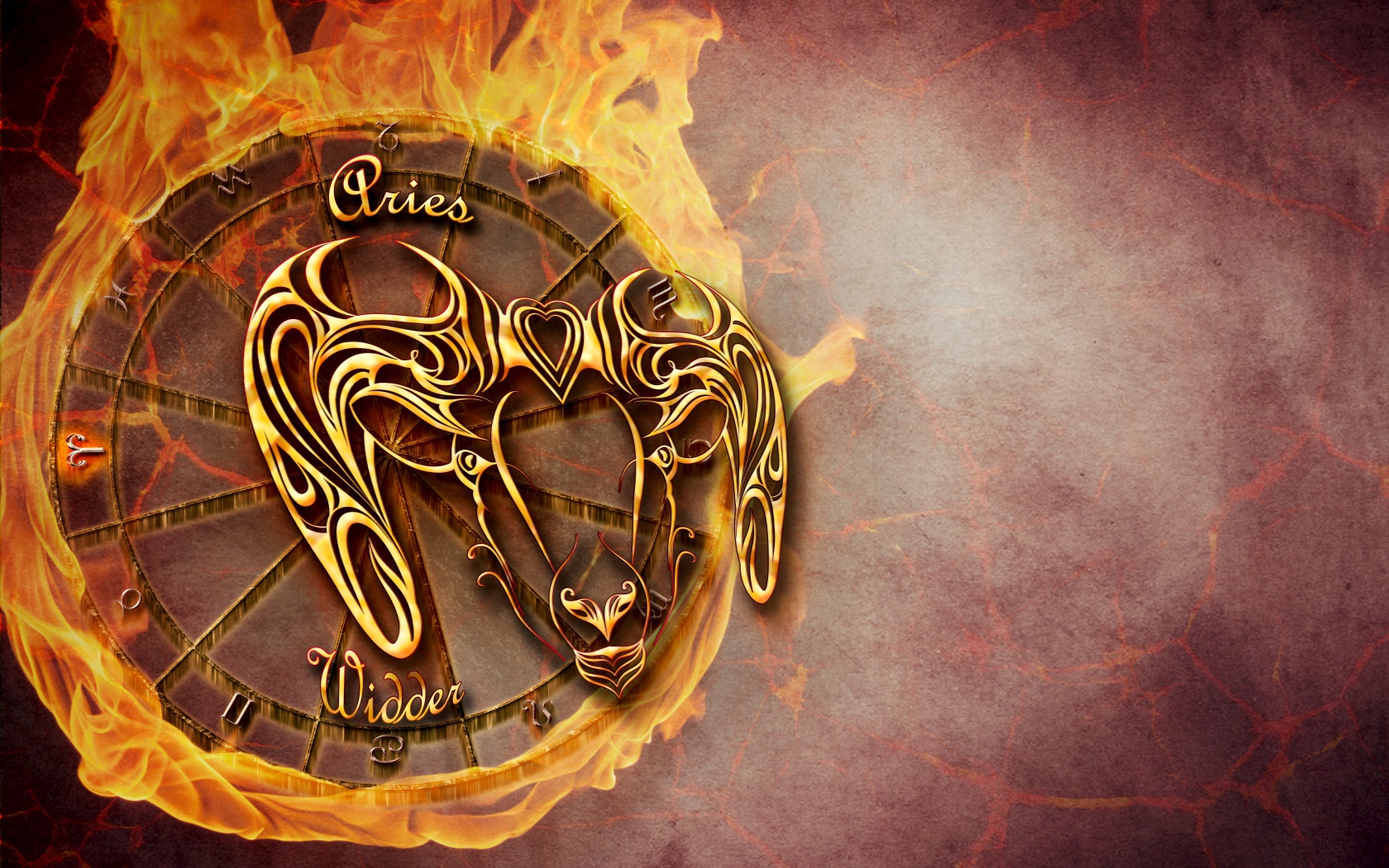 Огненный знак зодиака овен на оранжевом фоне