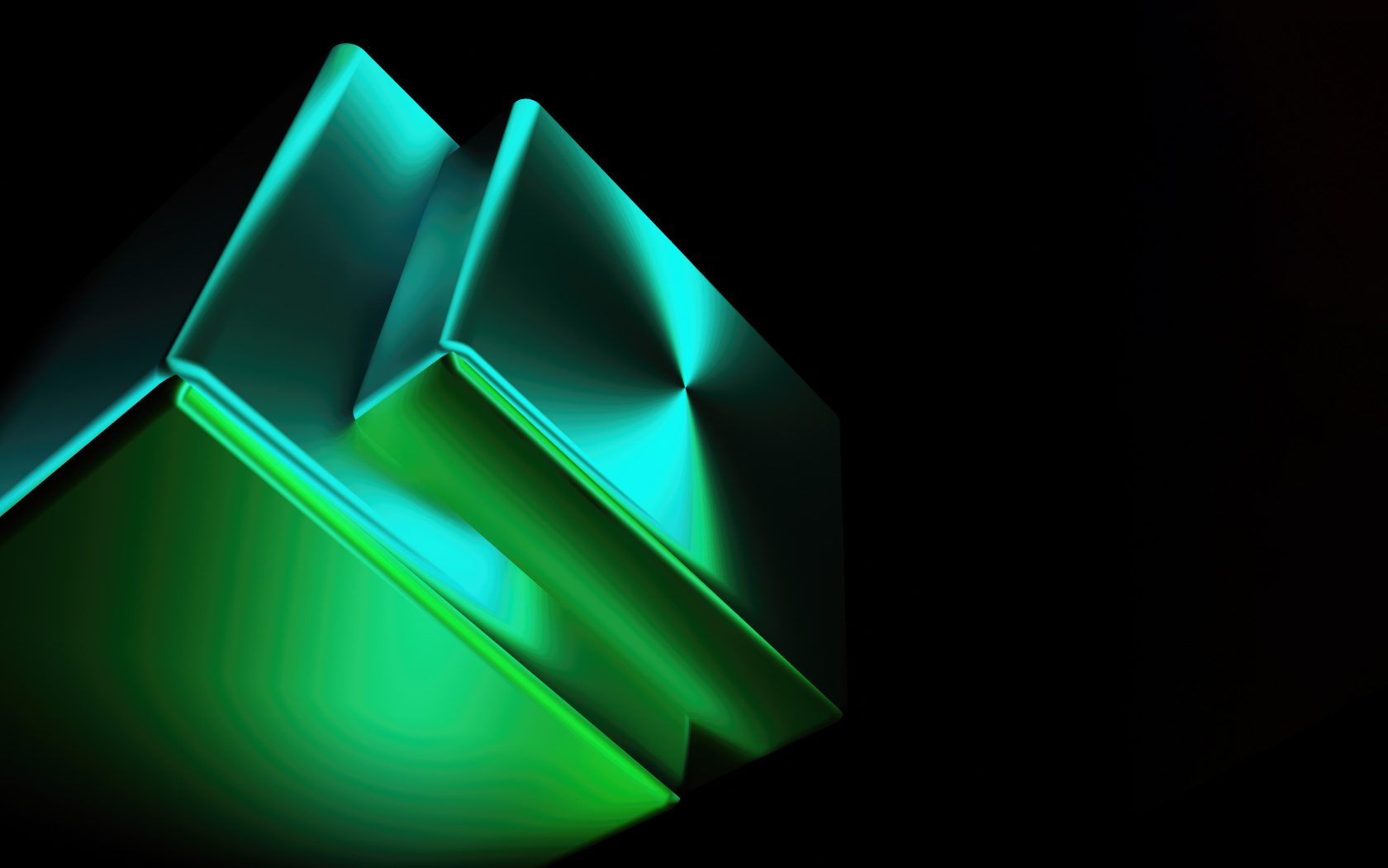 Светящиеся зеленые абстрактные фигуры на черном фоне