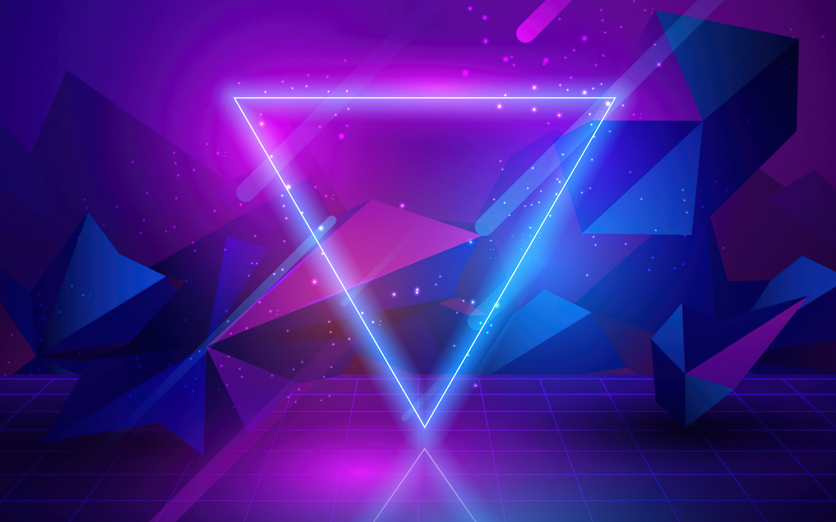 Неоновый 3д треугольник на фиолетовом фоне
