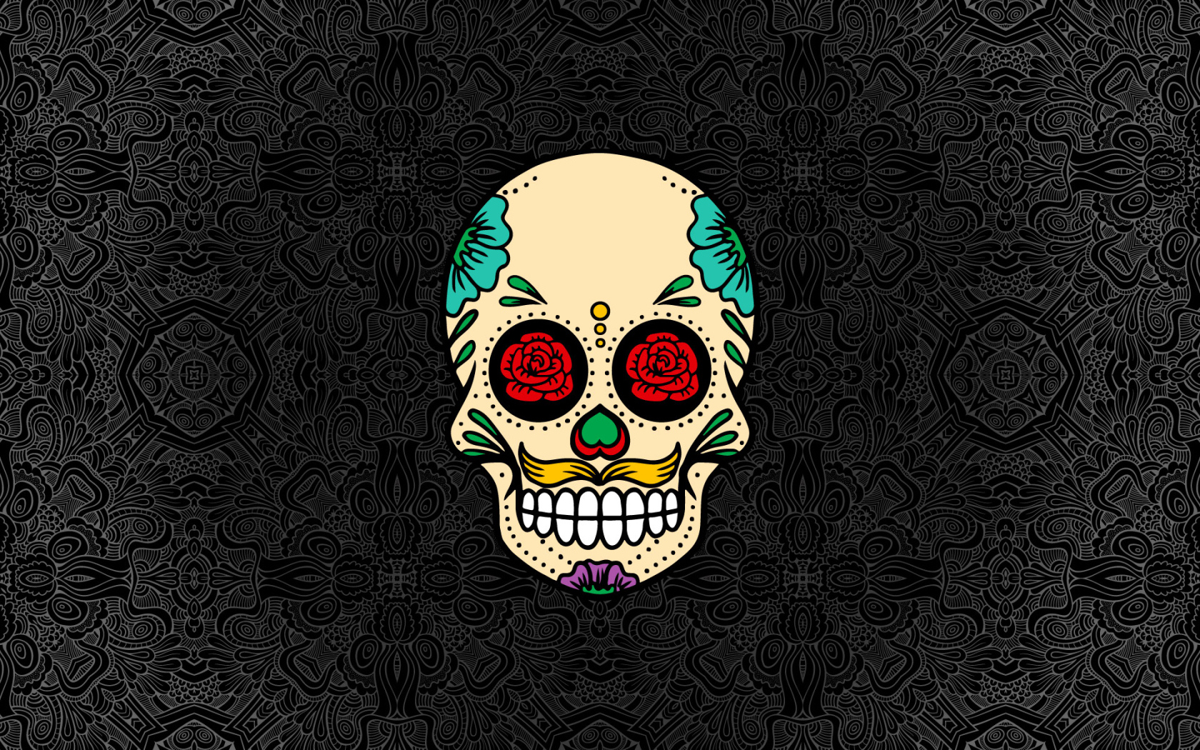 Нарисованный череп на сером фоне с узорами