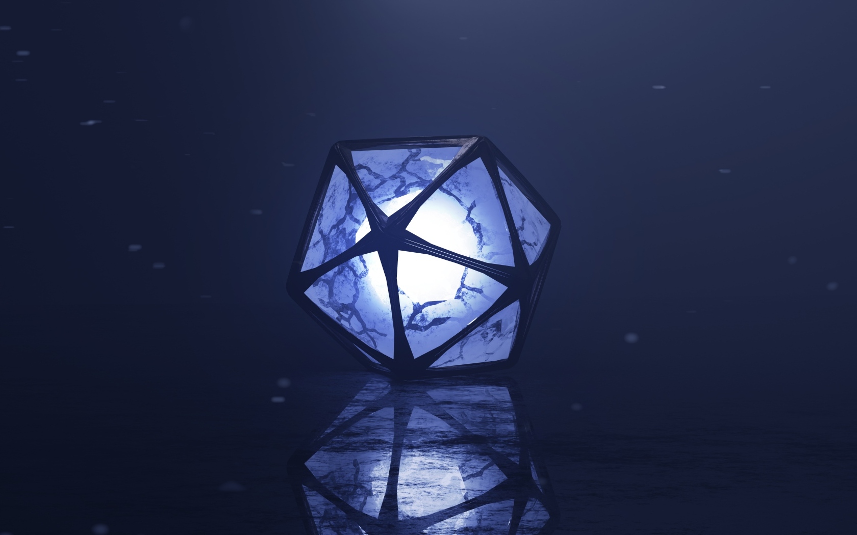 Многогранник с ярким шаром внутри 3д графика