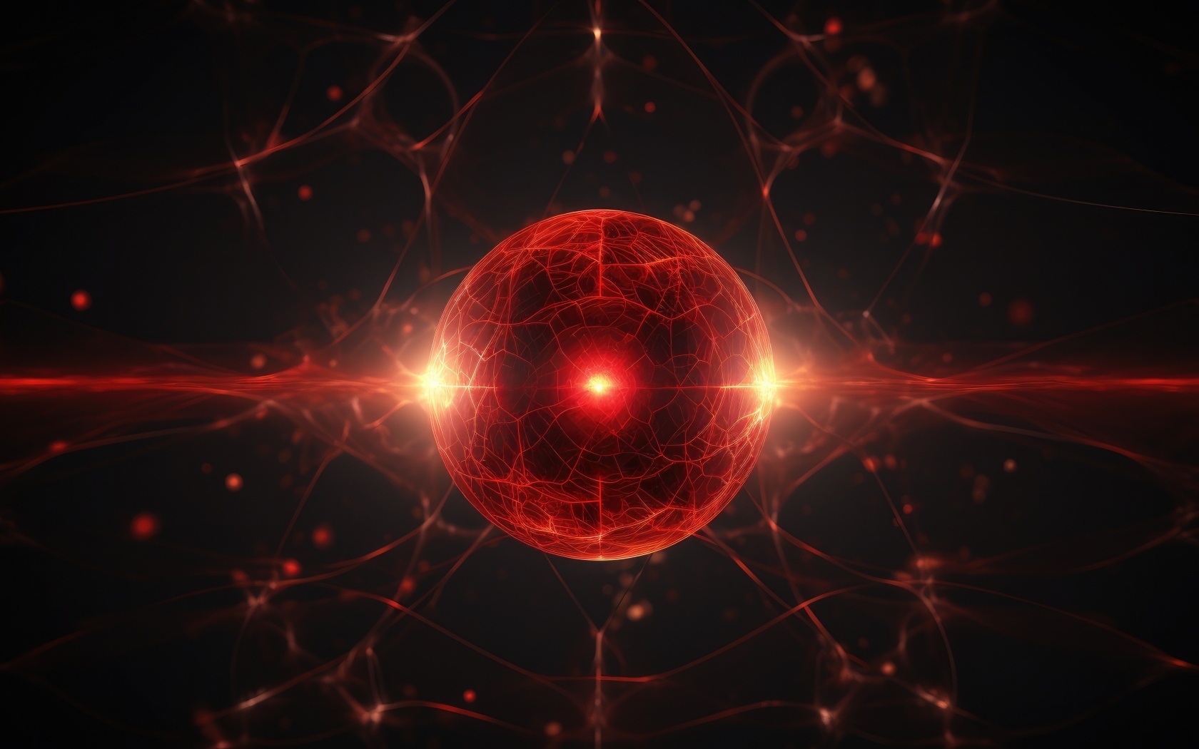 Красная космическая сфера с яркой вспышкой