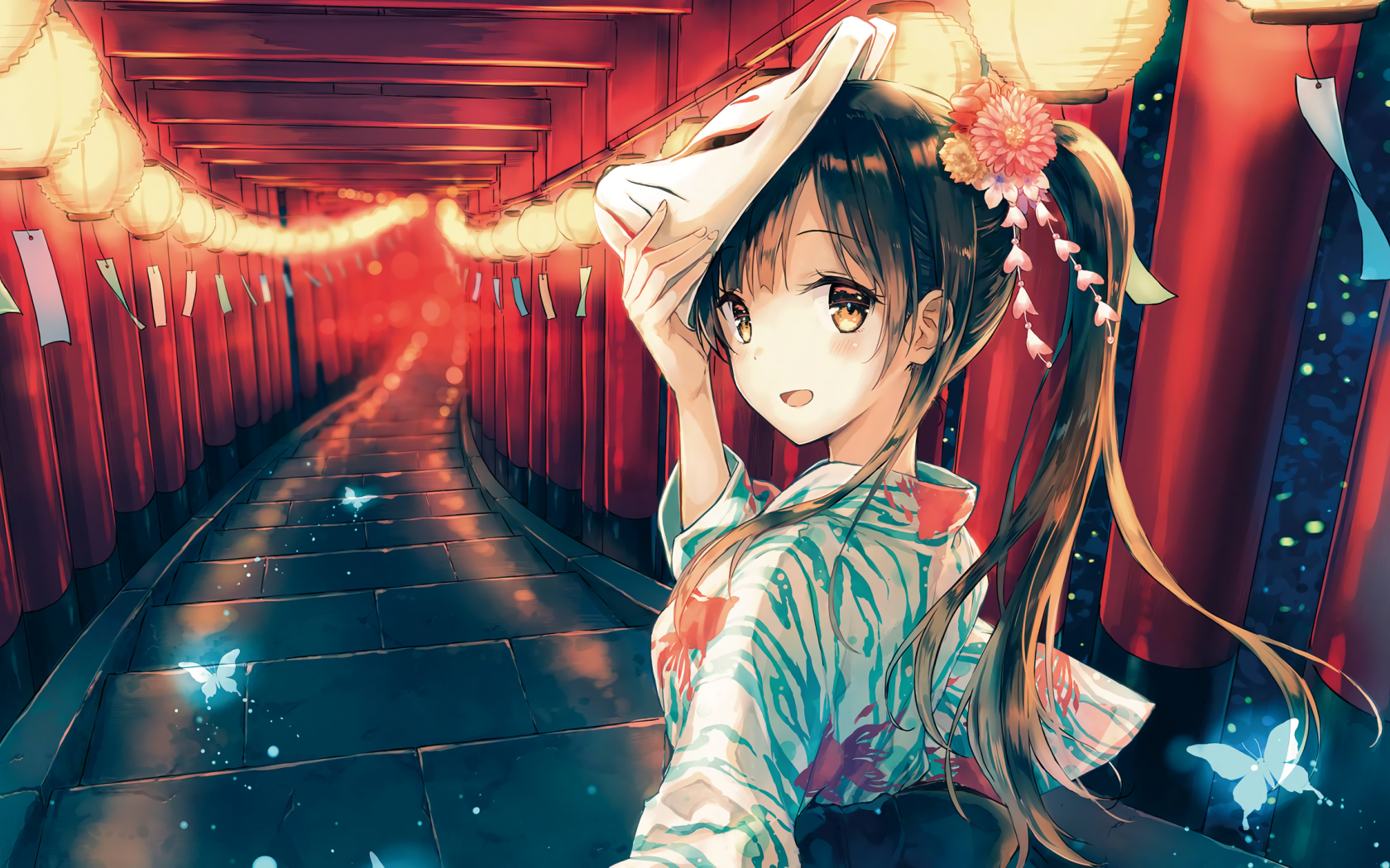 Девушка аниме снимает маску