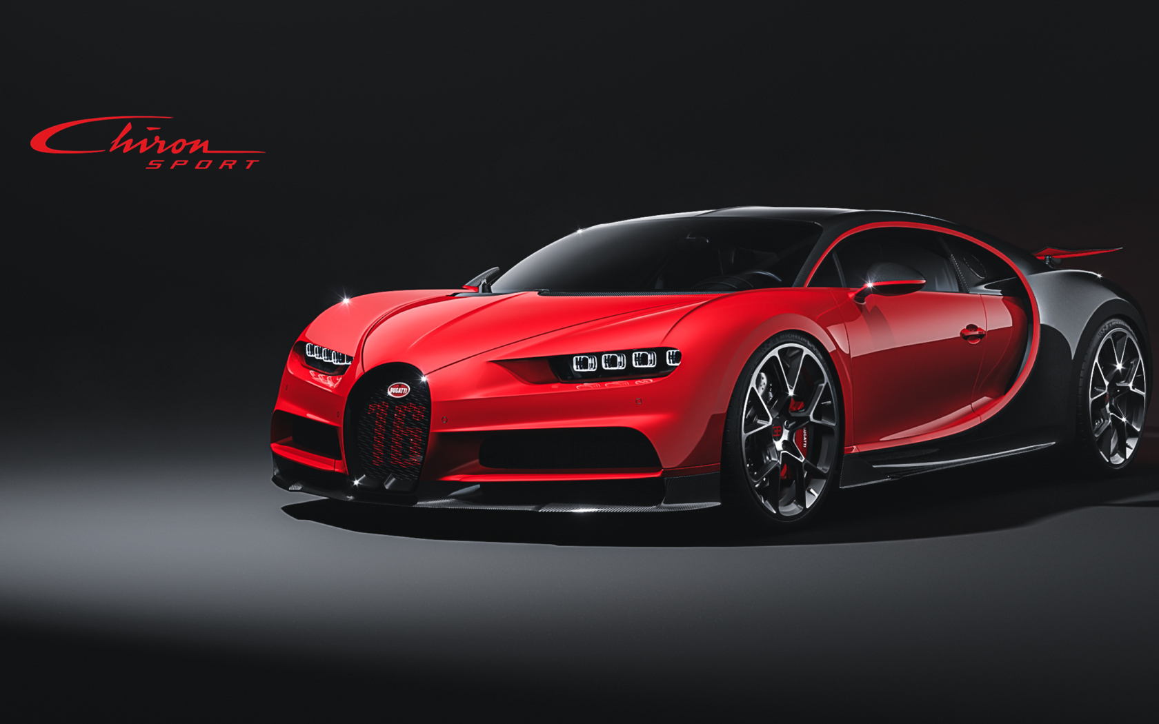 Красный быстрый автомобиль Bugatti Chiron Sport  на черном фоне