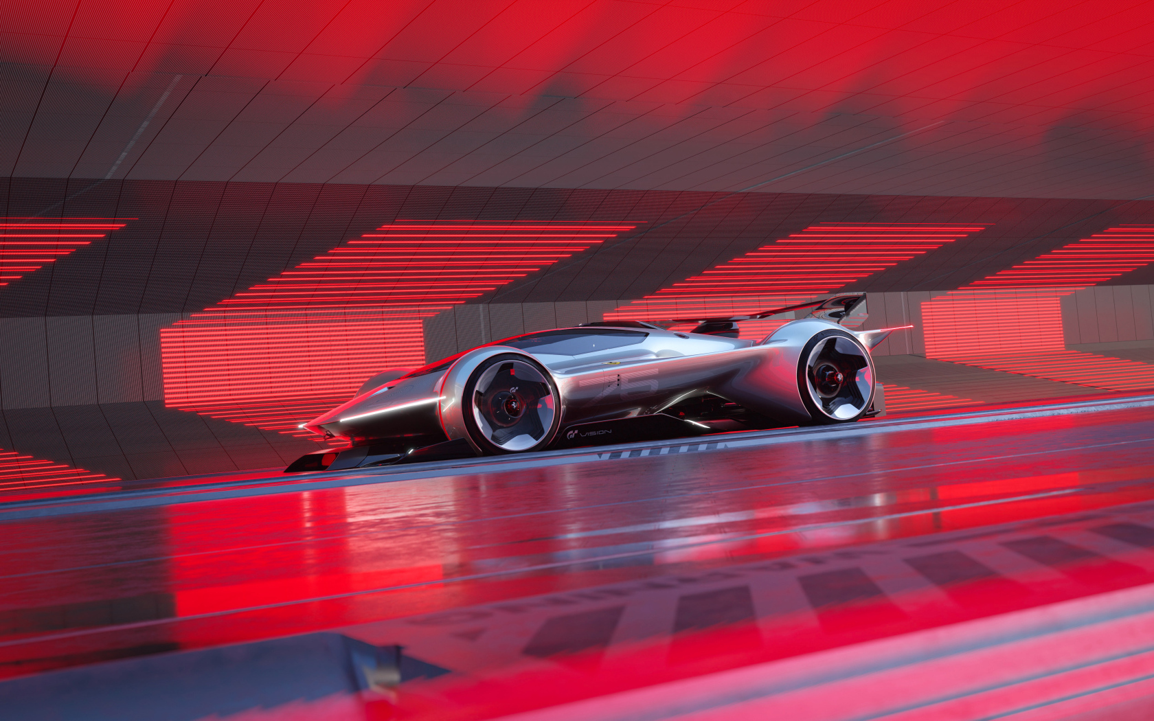 Спортивный автомобиль Ferrari Vision Gran Turismo  на красном фоне