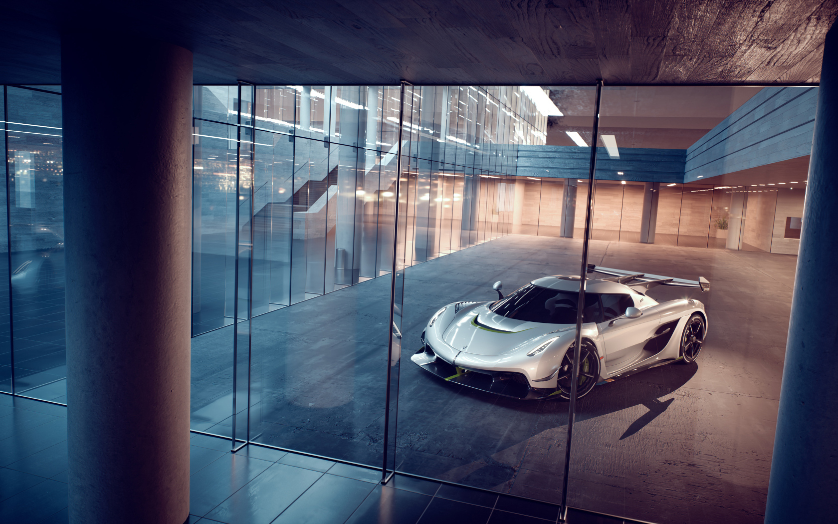 Автомобиль Koenigsegg Jesko у стекла