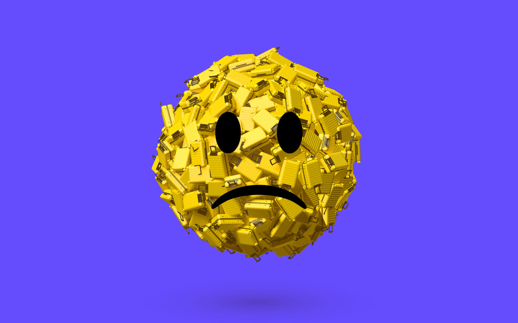 Грустный смайлик из чемоданов на синем фоне